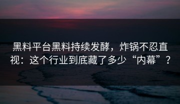 黑料平台黑料持续发酵，炸锅不忍直视：这个行业到底藏了多少“内幕”？