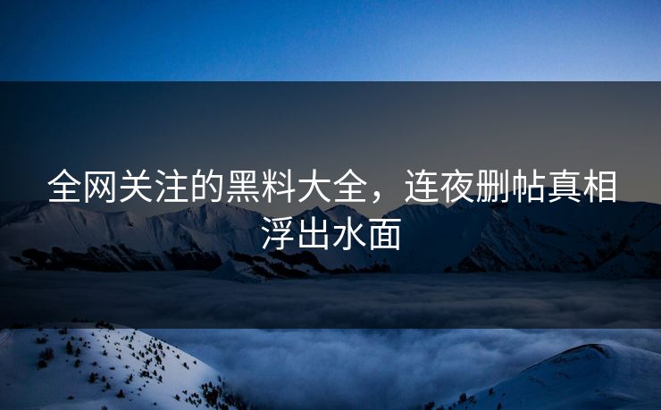 全网关注的黑料大全，连夜删帖真相浮出水面