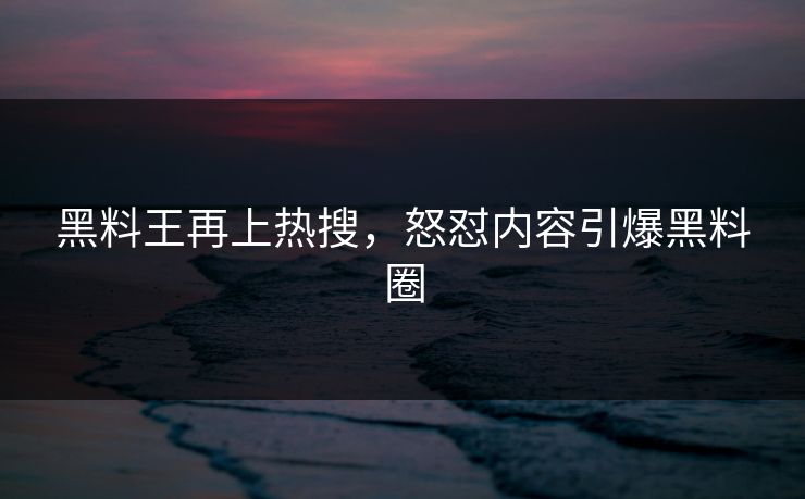 黑料王再上热搜，怒怼内容引爆黑料圈